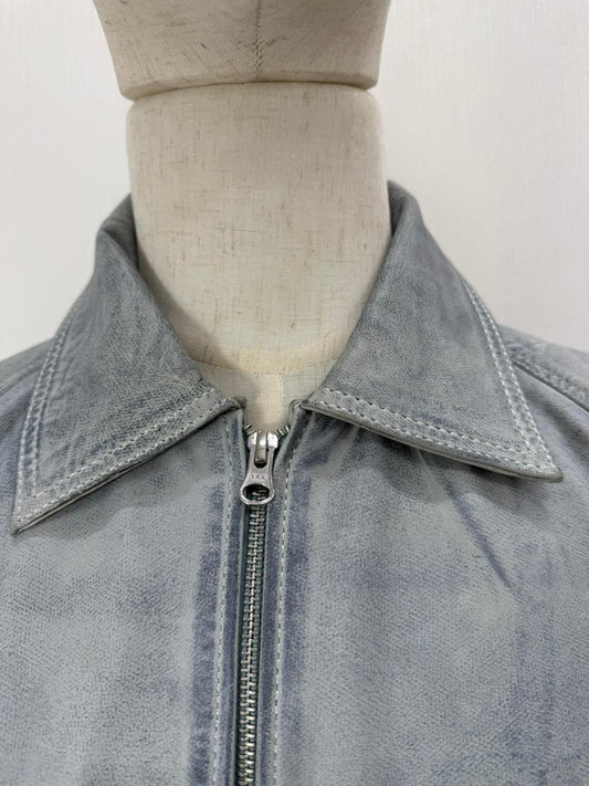 Men's Italian Sheepskin Genuine Leather Premium Soft Jacket Blue Coat Size Large