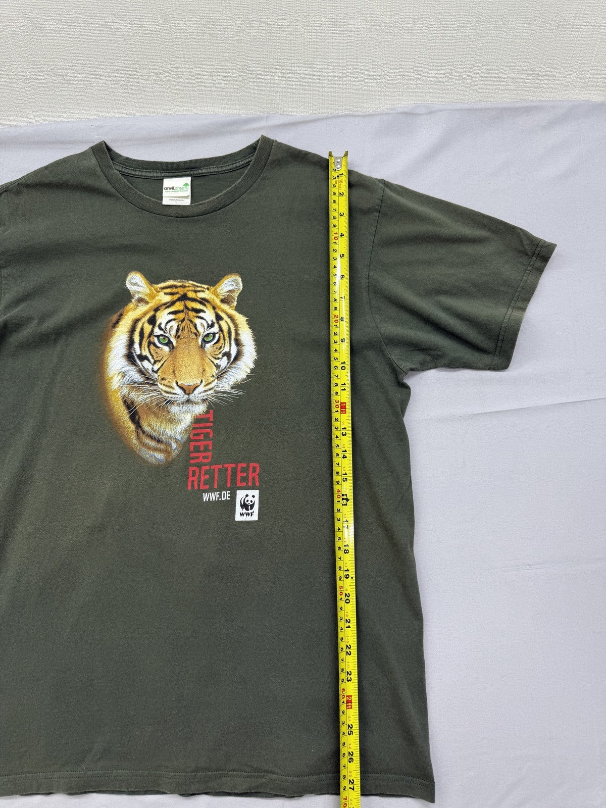 Anvil Organic Unisex L Tiger WWF Conservation Tee Olive Green