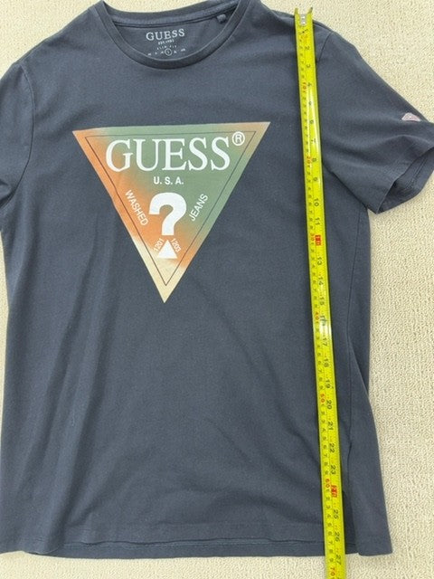 Guess Men's Navy Logo Slim Fit T-Shirt Size L Cotton