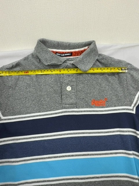Superdry Vintage Stripe Jersey Grey Marl Polo Shirt M Short Sleeve