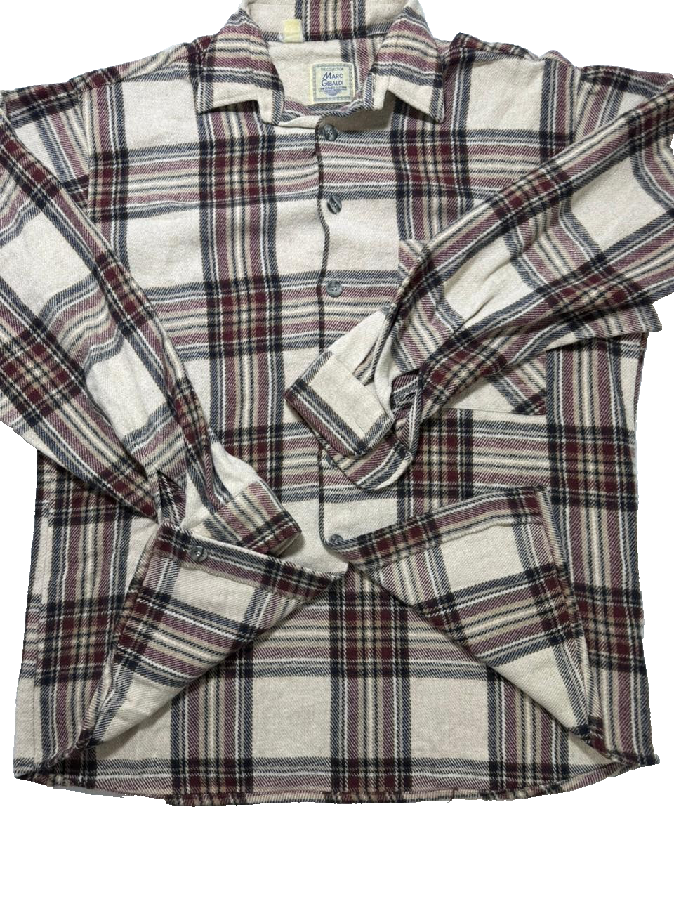 Marc Gibaldi Plaid Flannel Shirt Beige Red Check Long Sleeve Men's Casual Top XL