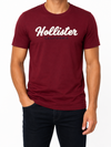 Hollister Men Burgundy Logo Cotton T-Shirt Size S Regular Crew Neck