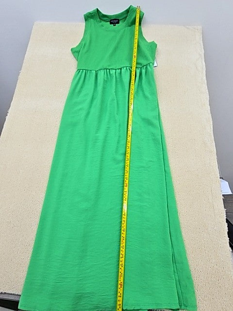 Isaac Mizrahi Green Maxi Dress Sleeveless Crew Neck Ruched Waist L