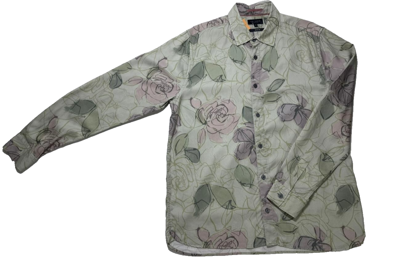 Ted Baker Men's Green Bobbio Long Sleeve Floral Print Shirt |Size:L
