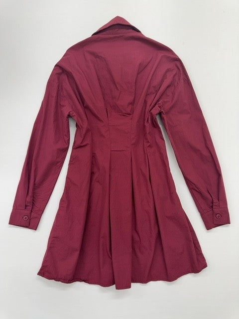 SHEIN Women's Burgundy Collared Shirt Dress Size S Cotton Knee