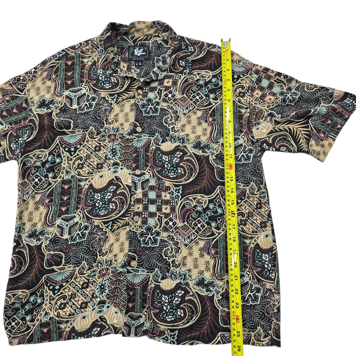 Pull&Bear Men's Black Paisley Resort Shirt Size M Cotton