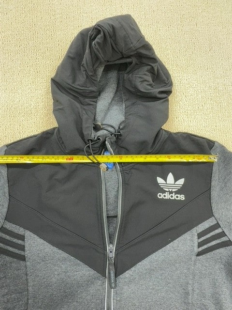 Adidas Essentials Men's L Grey Full-Zip Fleece Hoodie 3-Stripes