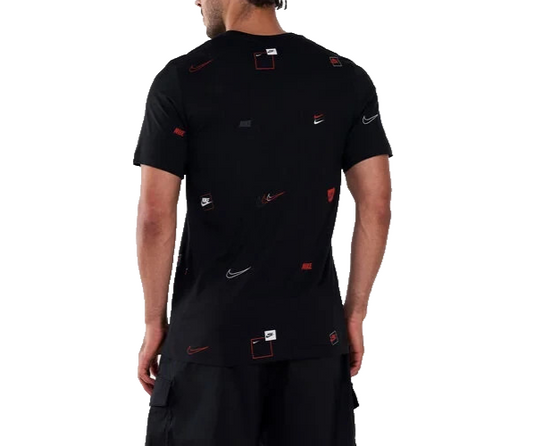 Nike Black All Over Print T-Shirt Swoosh Logo Graphic Unisex Size XS
