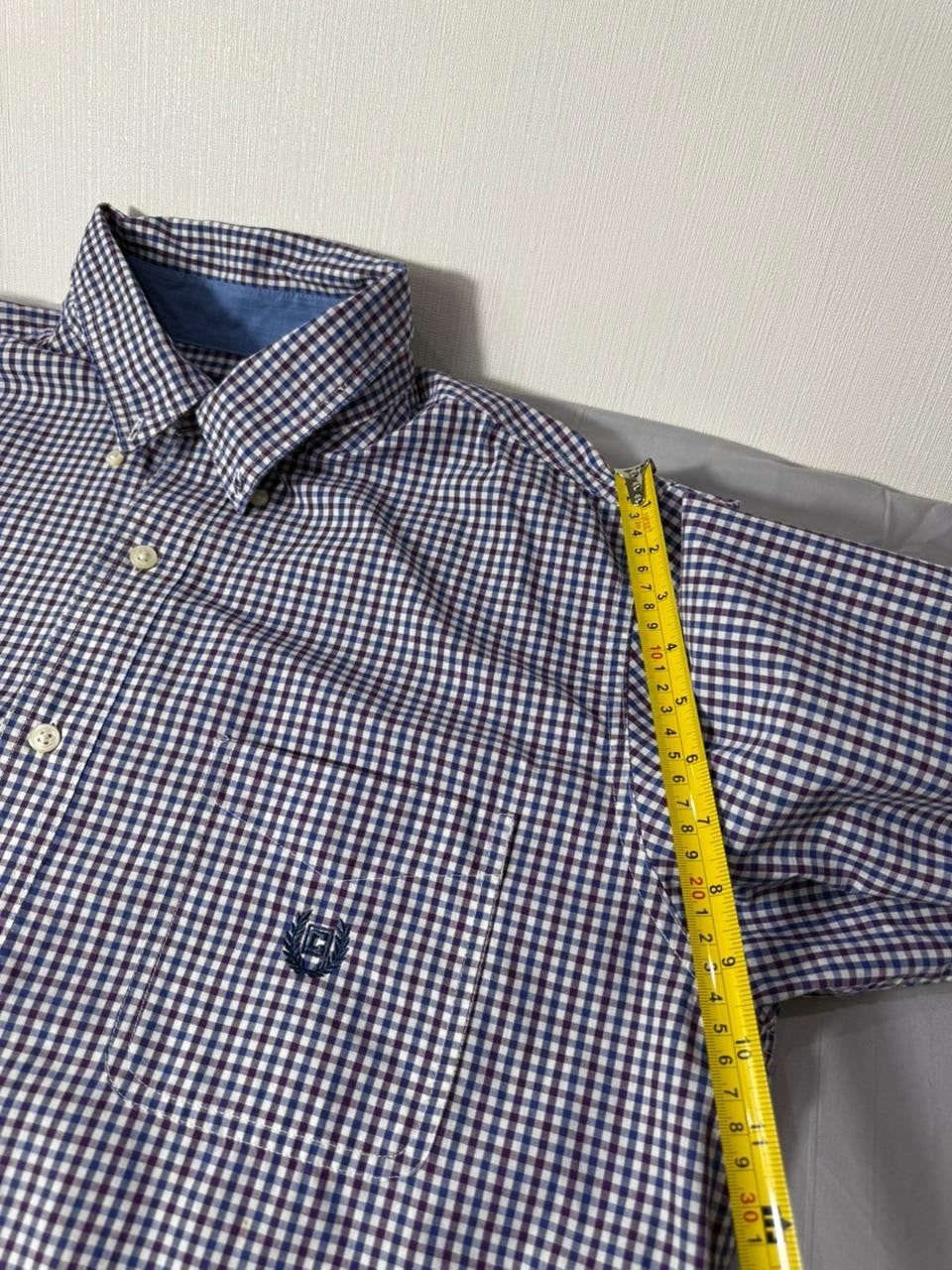 Chaps Men's Large Button Down Shirt Purple White Gingham Easy Care