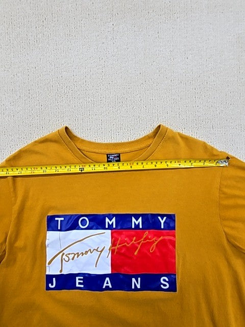 Tommy Hilfiger Men's Yellow XL Short Sleeve Flag Logo Cotton T-Shirt Relaxed