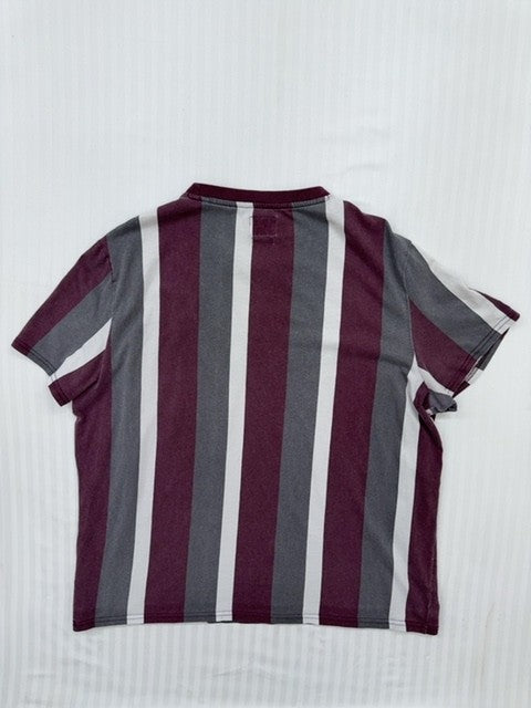 Guess Boys XL Burgundy Gray White Striped Logo Graphic T-Shirt