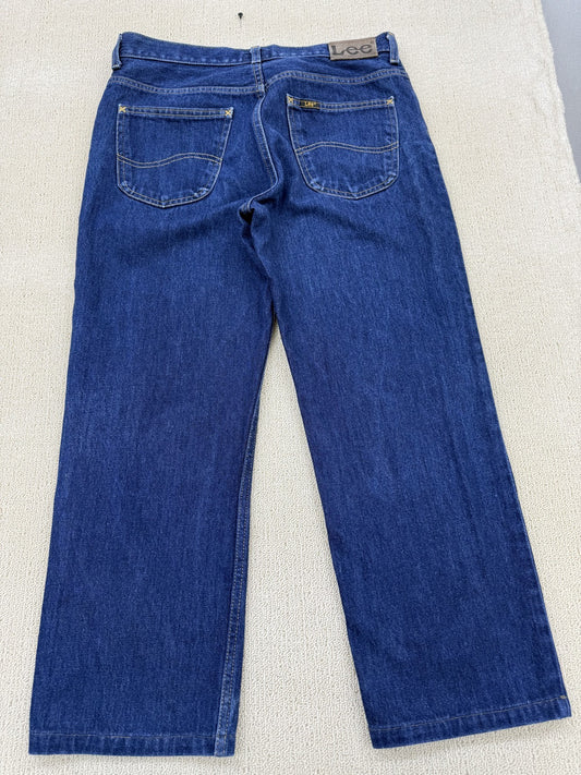 Lee Men's Blue Straight Jeans W34 L30 5Pocket Zip Fly Gold Stitch