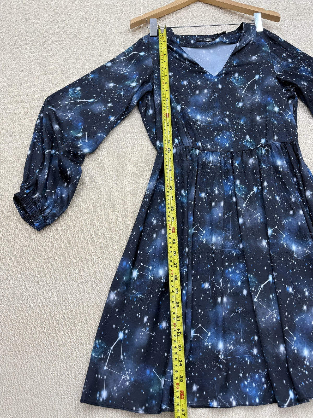 Karl Lagerfeld Galaxy Celestial Black V-Neck Long Sleeve Dress