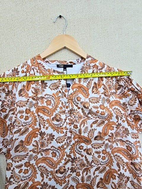 Maje Brown Paisley Long Dress Size 40 FR Silk Viscose NWT