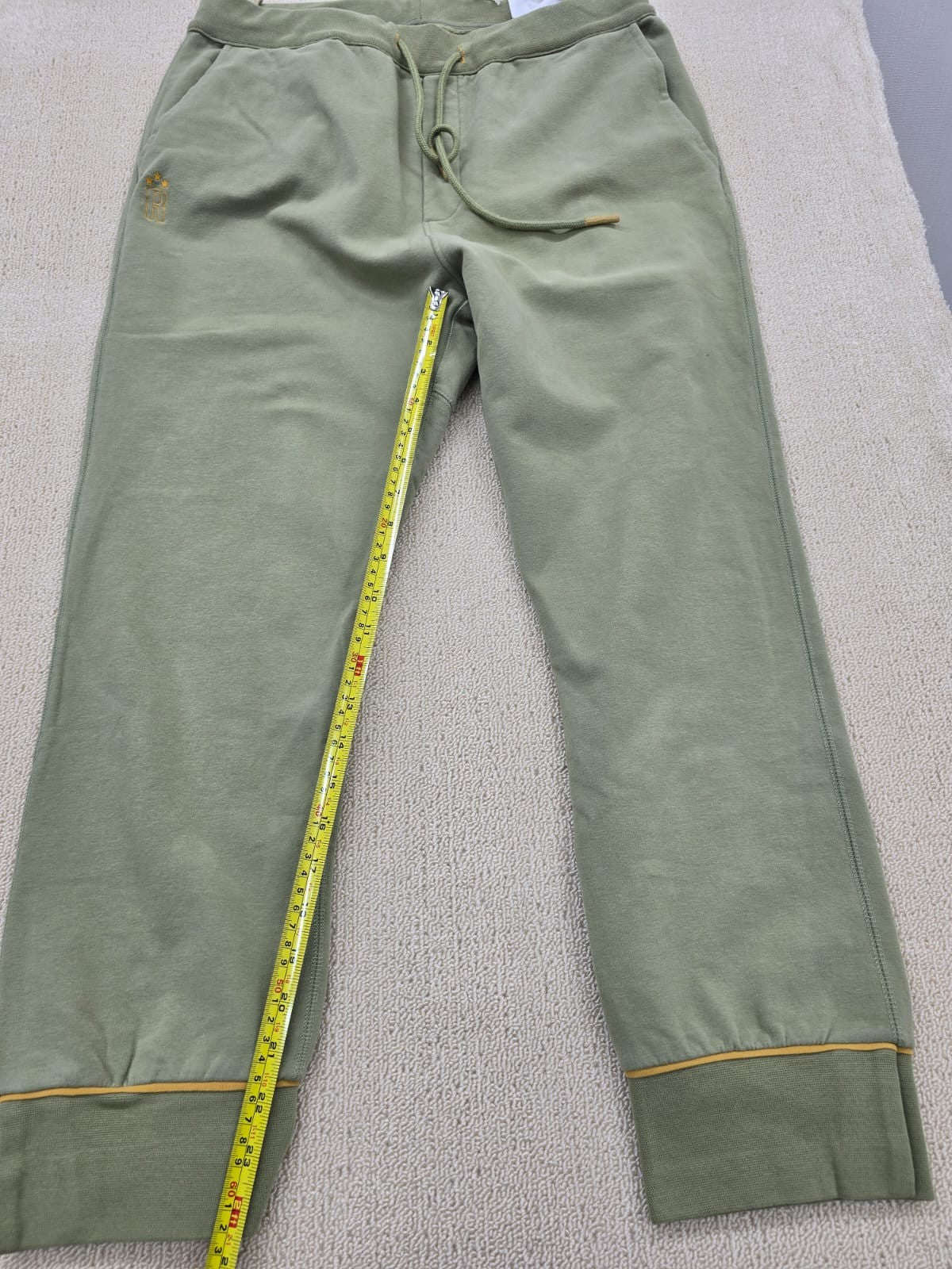 Hanna L Military Olive Pants Elastic Waist Drawstring Ribbed Cuffs Gold Piping