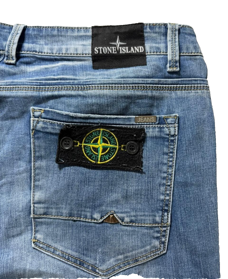 Stone Island Men's Distressed Ripped Jeans Blue Denim Slim Fit