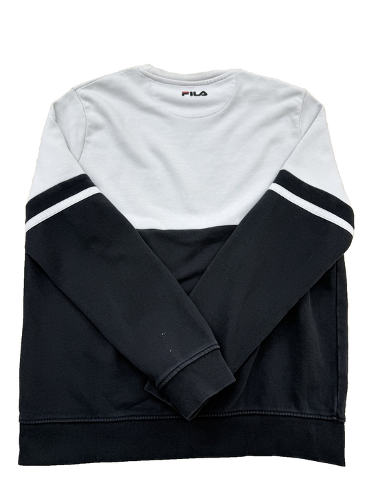 Fila Men's Black White Crewneck Pullover Sweatshirt Color Block Logo