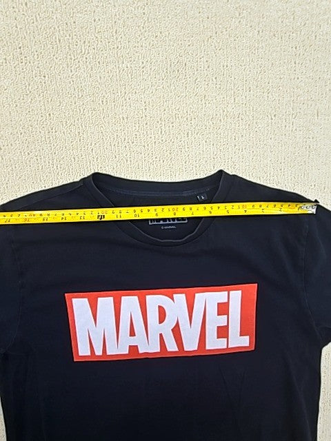 Marvel Black Logo T-Shirt Men's L Cotton Short Sleeve