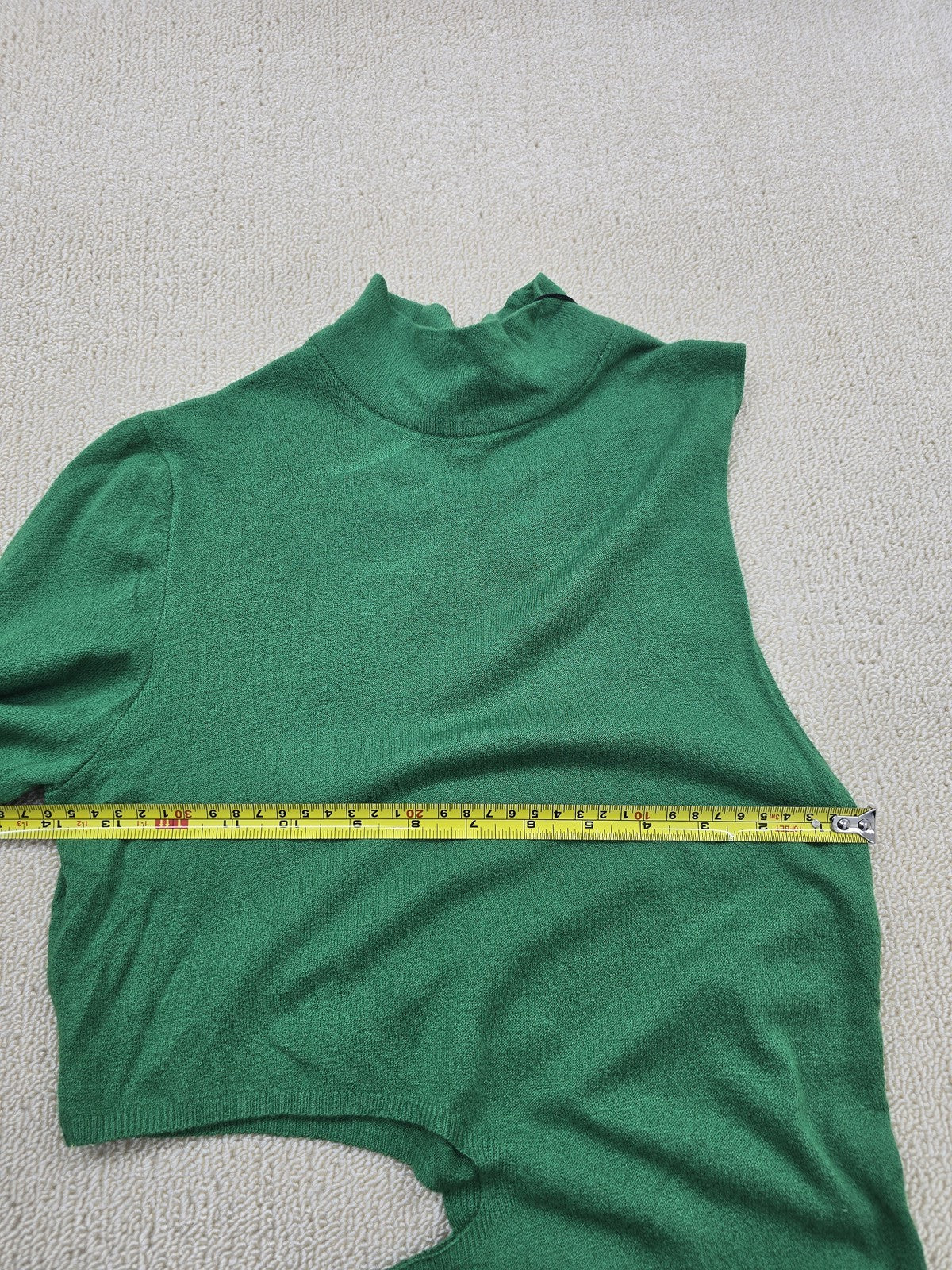 NA-KD Green Mini Turtleneck Dress L Long Bell Sleeve Cut Out Knit