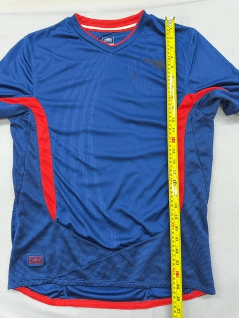 Umbro Blue Soccer Jersey L Short Sleeve V-Neck Red Trim Unisex Adult