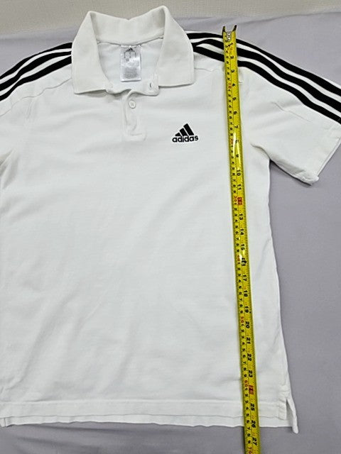 Adidas Men's White Striped Polo Shirt M Cotton Short Sleeve Casual