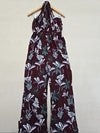 El Emeji Women's Floral Burgundy Sleeveless Wide Leg Jumpsuit Size 42