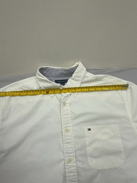 Tommy Hilfiger Men's White Short Sleeve Button-Down Shirt LG Cotton