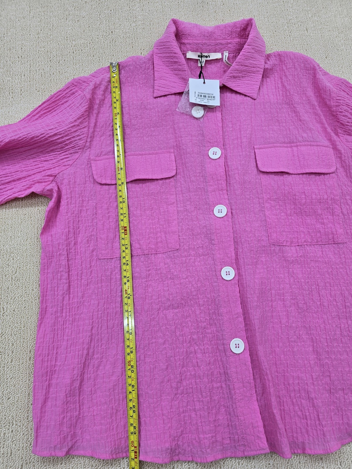 Koton Women's Hot Pink Oversized Long Sleeve Collared Top Cotton