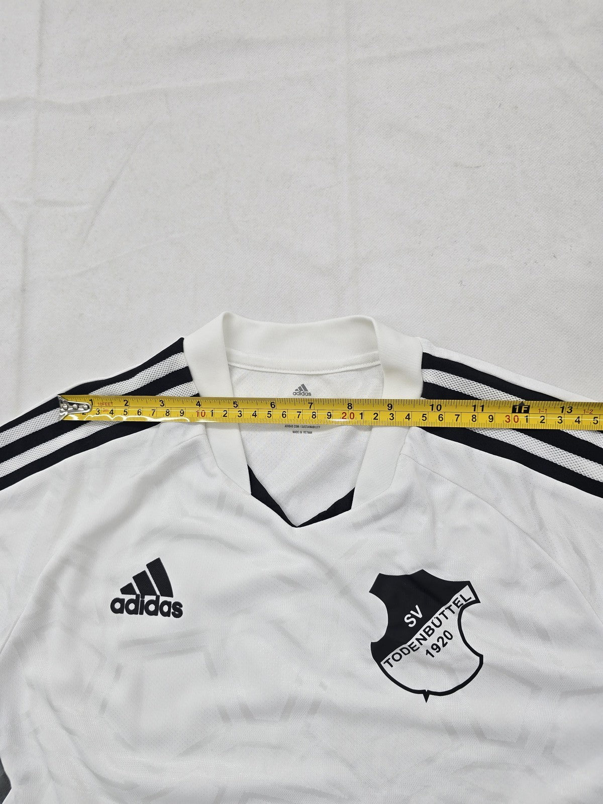 Adidas Men's White Striped Soccer Jersey L V-Neck Short Sleeve