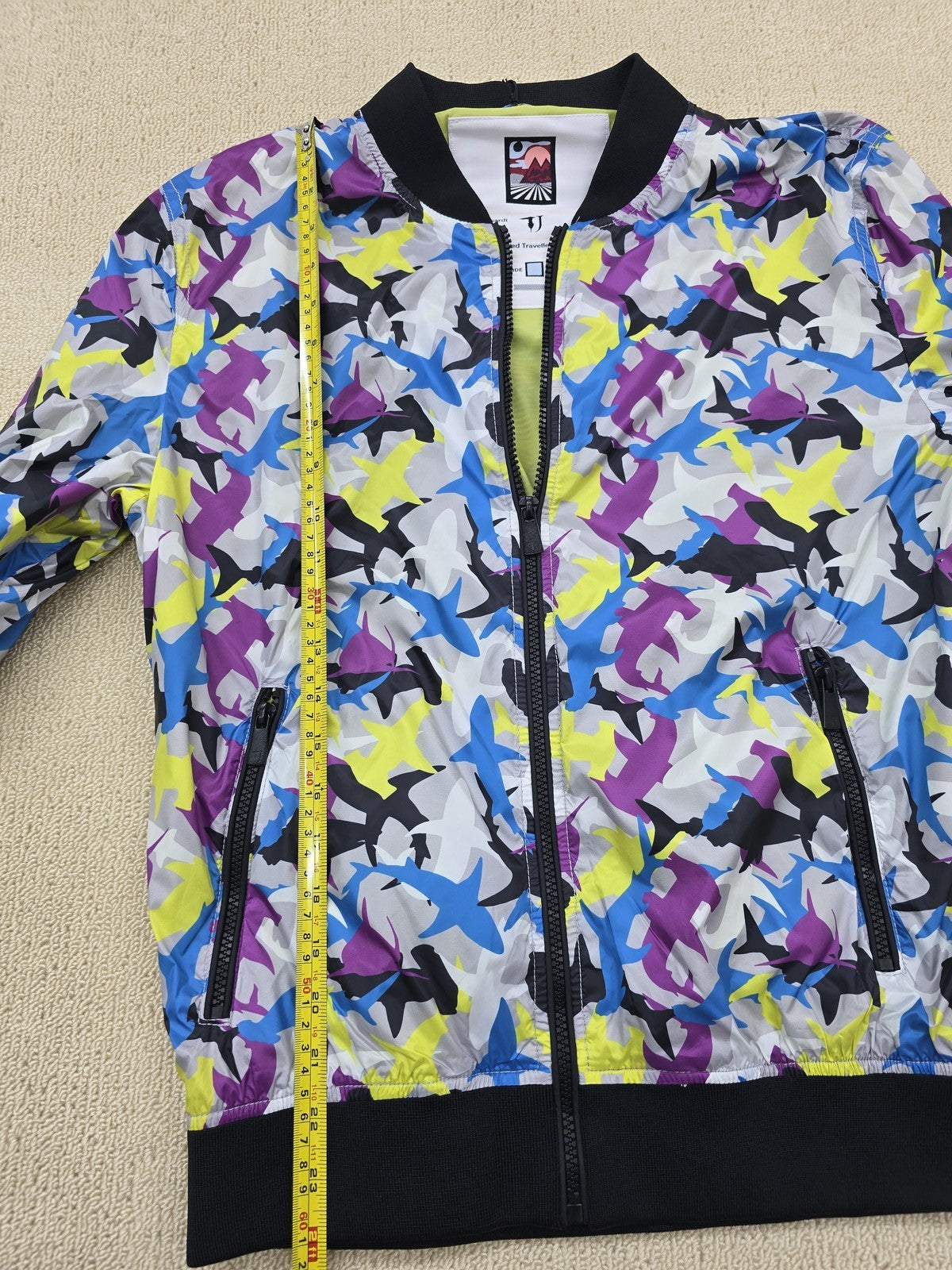 Trussardi Jeans Shark Print Bomber Jacket Men Sz 52 Multicolor