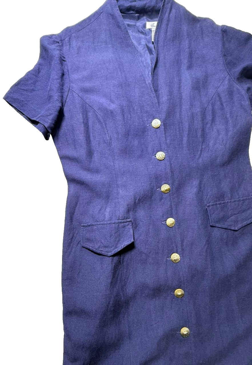 Savannah Dress - Navy Blue Linen - Size 10