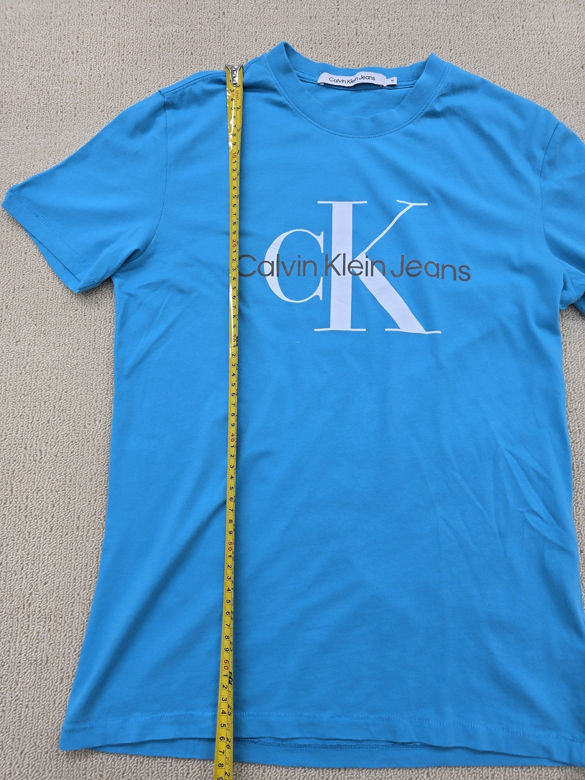 Calvin Klein Jeans Men's Blue Cotton Logo Crewneck T-Shirt M Short Sleeve