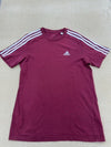 Adidas Men's Maroon Striped 3-Stripes T-Shirt S Cotton Crewneck