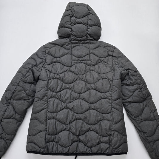 Superdry Boys Gray Puffer Jacket Hooded Quilted Full Zip Size M Midweight