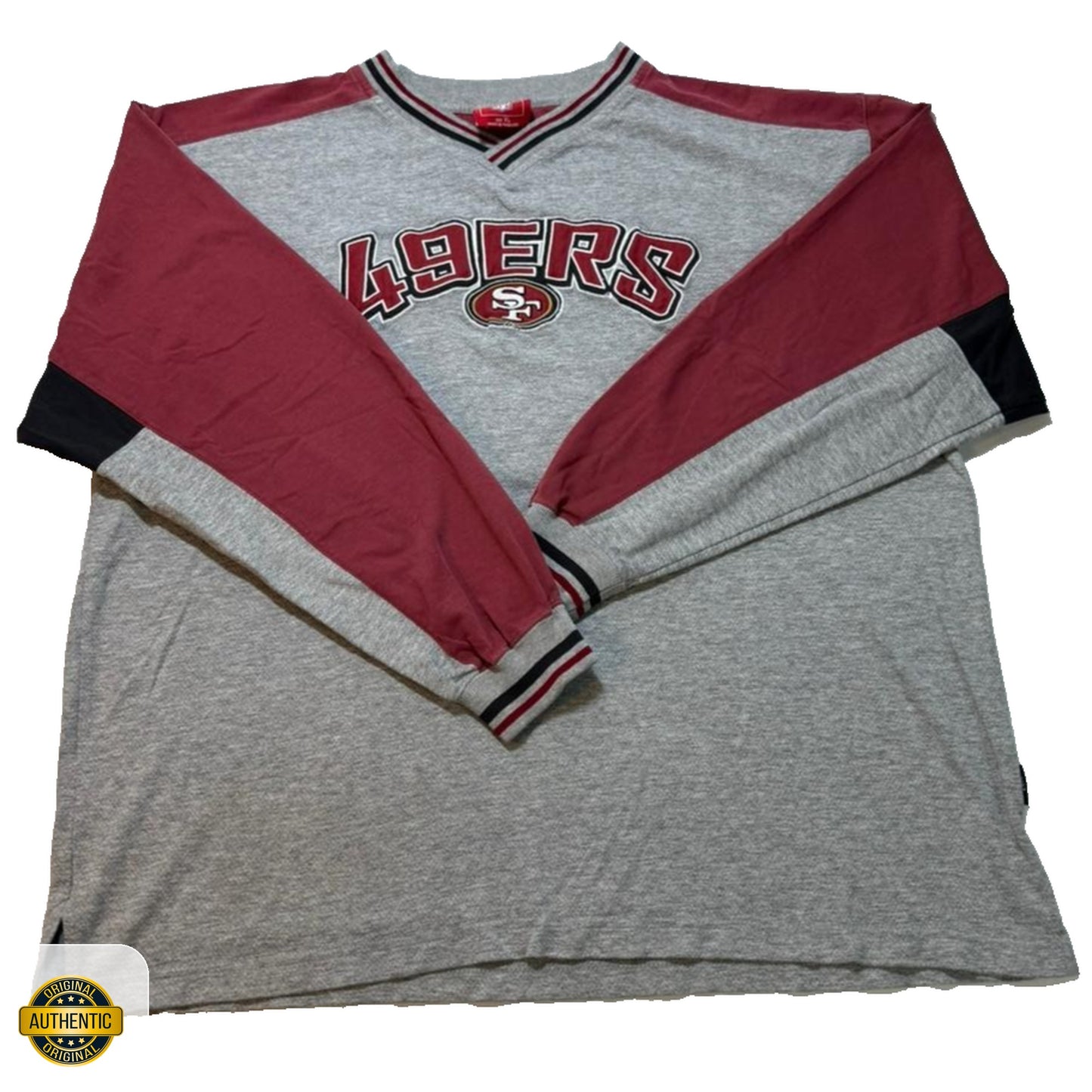 San Francisco 49Ers Men's Long Sleeve V-Neck Grey Red Nfl Shirt XL