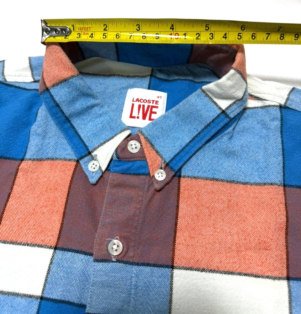 Lacoste Live Men's Long Sleeve Button Down Shirt Plaid Check Blue Orange White