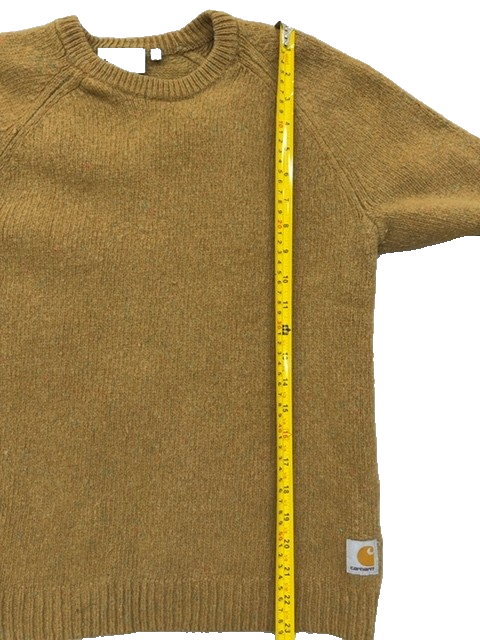 Carhartt WIP Mustard Wool Blend Crewneck Sweater L Men Long Sleeve Logo