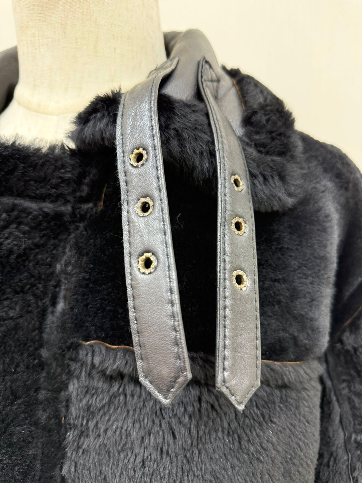 Men's Italian Sheepskin Leather Bomber Jacket Black Premium Soft Fur Size Asian L