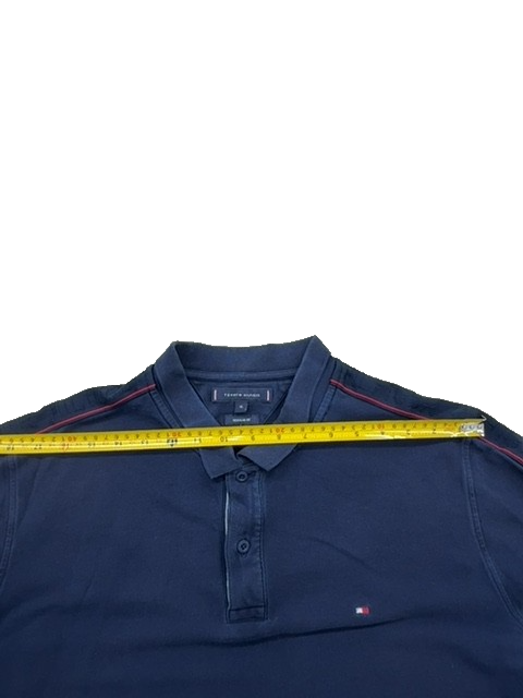 Tommy Hilfiger Men's Navy Polo Shirt XL Short Sleeve Red Stripe