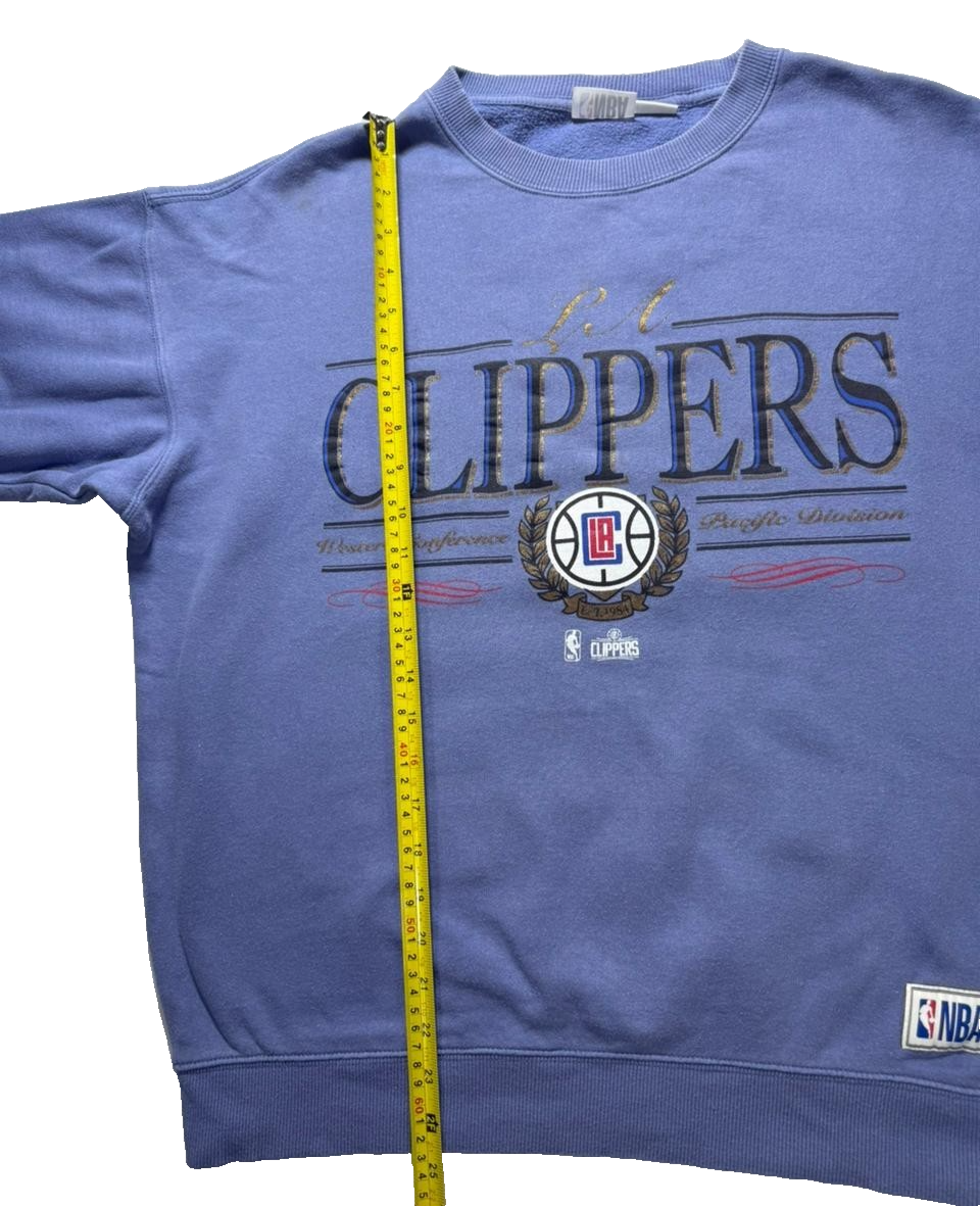 Vintage 90S La Clippers Nba Crewneck Sweatshirt Blue - Size M