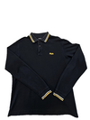 Fila Men's Black Long Sleeve Polo Shirt Size L Yellow Trim Cotton