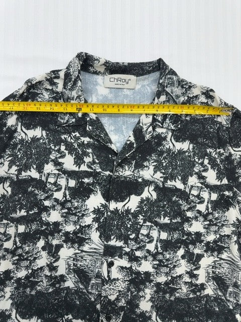 Chroy Men's Black White Floral Button-Down XXL Shirt CAM7715