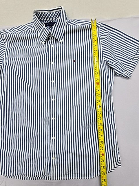 Tommy Hilfiger Men's Navy White Stripe Short Sleeve Oxford Shirt L