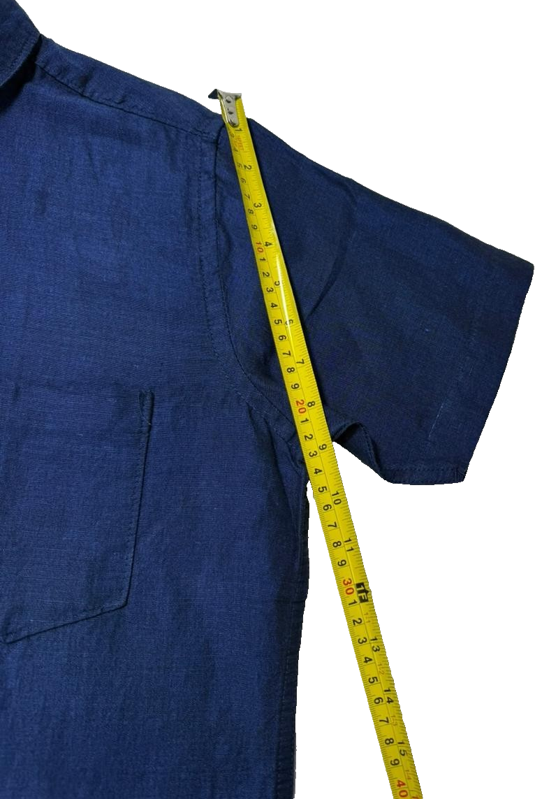 Boss Regular-Fit Short-Sleeve Button-Down Shirt In Blue Linen - Size M