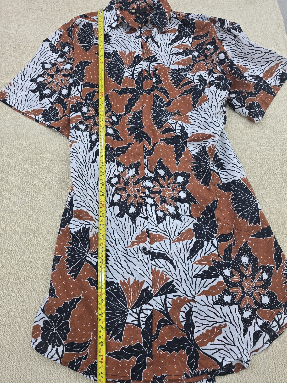 Maje Women's Brown Black Floral Collared Short Sleeve Shirt Size 38