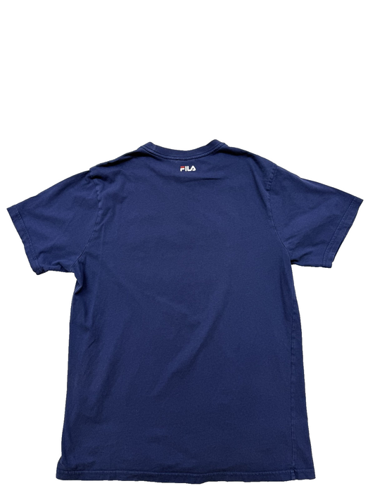 Fila Men's M Navy Cotton T-Shirt Printed Logo Red Accent Crew Neck