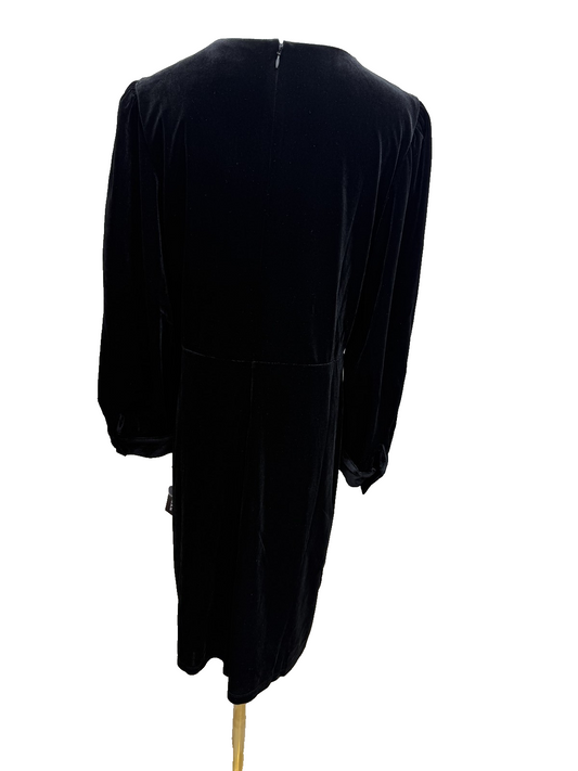 Donna Morgan Black Velvet V-Neck Long Bishop Sleeve Dress Sz 12
