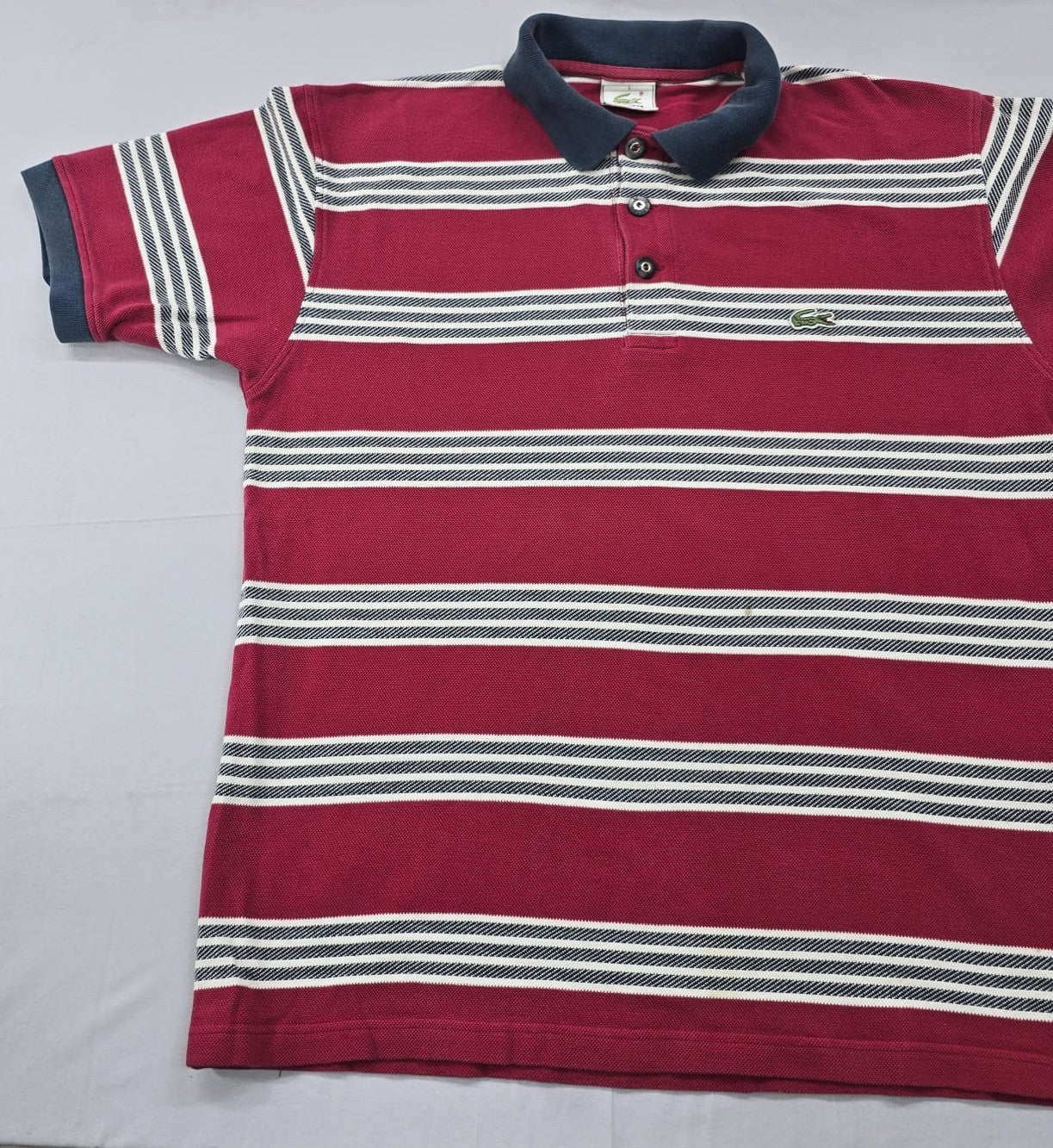 Lacoste Men's Red Striped Polo Shirt Size L Cotton Navy Accents