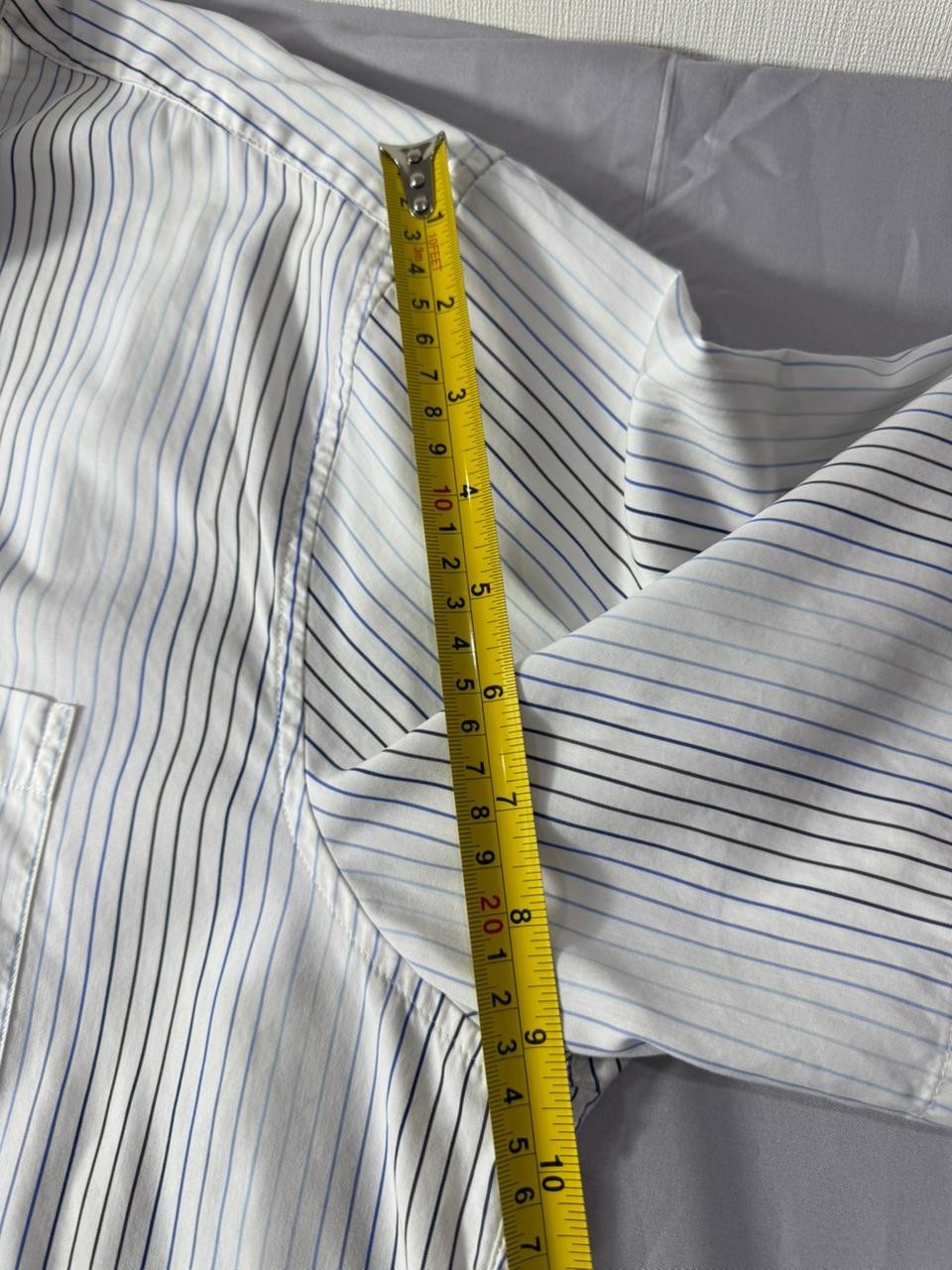 Lacoste Men's White Blue Striped Short Sleeve Button Down Shirt Size 44