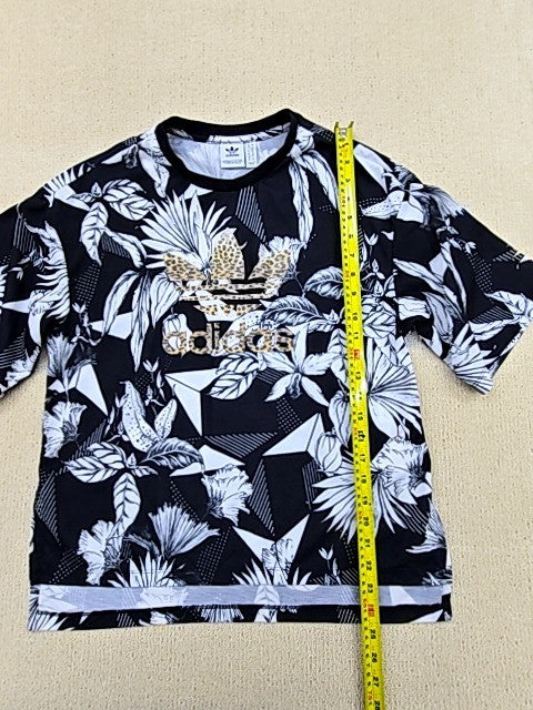 Adidas Women's Floral Black White T-Shirt Size S Short Sleeve